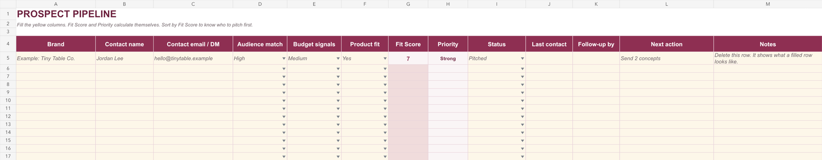 Preview of the Brand Deal Ready Prospect Tracker spreadsheet